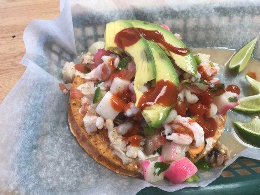 Omg delicious!!!! Seafood mix tostada