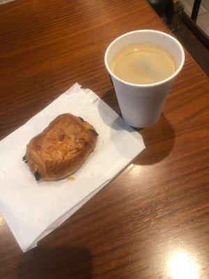 Americano with a chocolate croissant