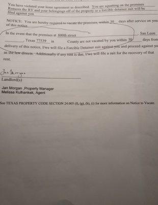 Left out the name of the street on letter to court and papers could not be served.