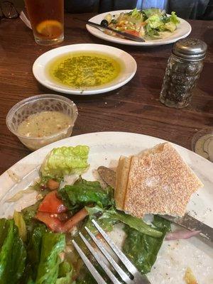 Salad with bread and oil/herb dip