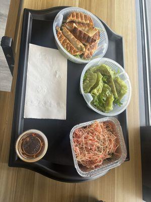 dumplings, kani salad