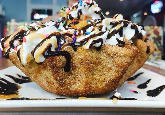 Fried Ice Cream was absolutely to die for! Topped with cinnamon, honey, whipped cream and chocolate syrup.