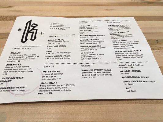 Printed menu