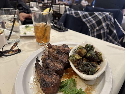 Double Cut Lamb Chops with a side of roasted aparagus