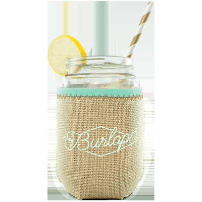 This adorable Mason Jar Kaddy is made of Burlap & High-Quality Neoprene & features customizable colored stitching and bias trim at the top.