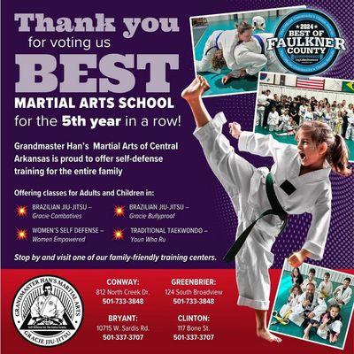 Best Martial Arts School In Faulkner County Five Years In a Row!