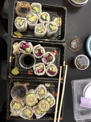 Avocado Cucumber Roll Vegan Eel Roll Sunshine Slaw Roll