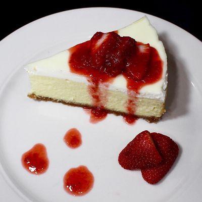 Our classic cheesecake topped with fresh strawberries.