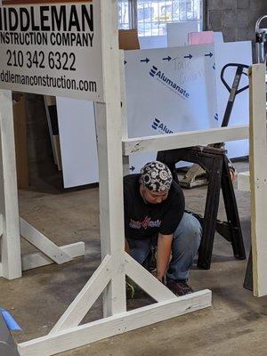 Assembling skid for site signs for Middleman Construction.