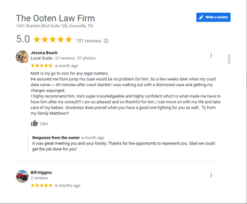 Ooten Law Firm is the best firm you could ask for in a time of need. Check their google reviews to see all the great work they do!