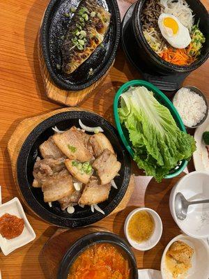 Pork belly, grilled mackerel, bibimbap