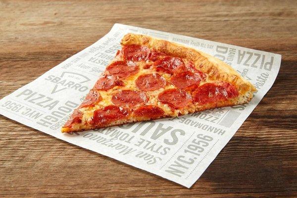 Sbarro serves the Original XL New York style pizza slices hand-made fresh daily.