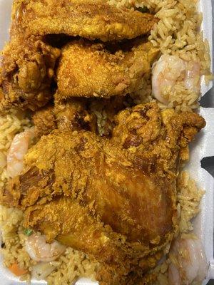 chicken wings with shrimp fried rice