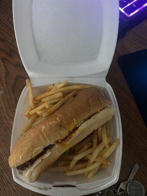 Normal sized hot dog and fries