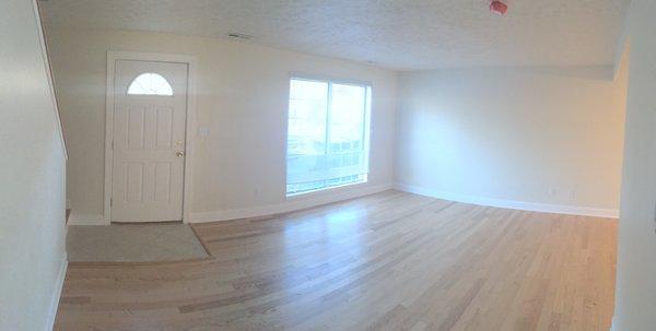 The living room in a fully renovated townhome on Longwood Drive