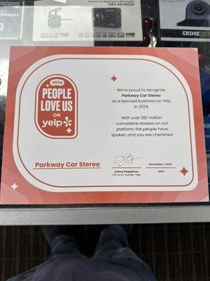 So great to hear that our yelp customers love us!!!! Happy holidays from Parkway