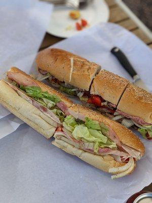 Half an Italian hoagie + roast beef hoagie