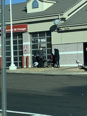 Oil techs having a picnic at the table instead of helping the long line.