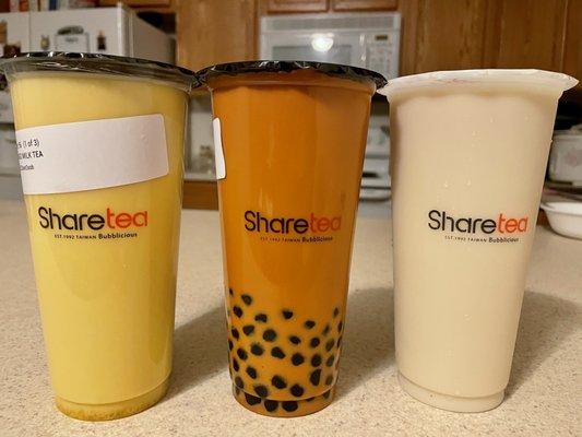 DoorDash: Mango milk tea, Thai tea & Wintermelon with fresh milk.