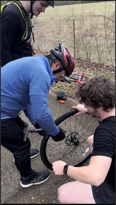 Receiving some help from other cyclists on the Silver Comet Trail