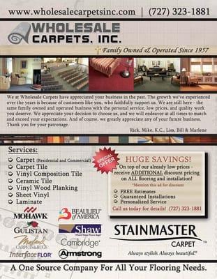 Wholesale Carpets, St. Pete, Florida Carpet (Residential & Commercial), Tile, Laminate, Vinyl, Carpet Tile & more 727-323-1881