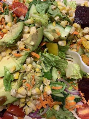 Roasted corn and avocado garden salad