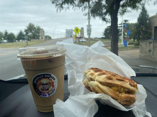 Latte and waffle sandwich