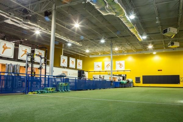 A full turf area for speed development and return to sports rehab.