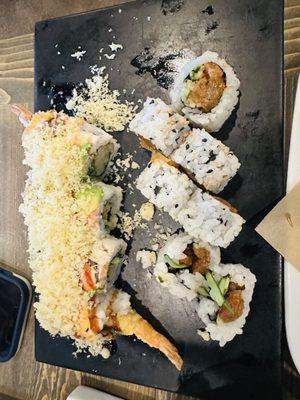 Spicy salmon and Shrimp Tempura Roll