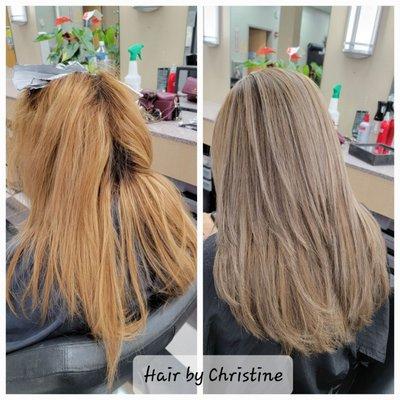 Box color Transportation to blonde highlights.