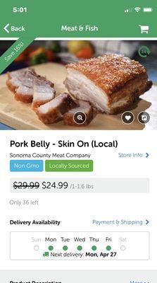 This is what is show in its app, and it is what I ordered, not the raw frozen pork!