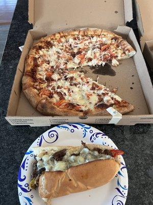 Chicken Bacon Ranch and half of a steak and cheese.