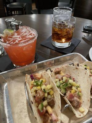 Pitt St Margarita and Toasted Manhattan with Ahi Tuna Tacos