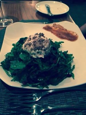 Pecan crusted goat cheese and arugula salad