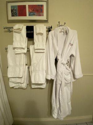 Clean, high quality bath towels and robes.