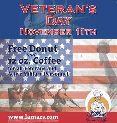 #LaMarsDonuts #LaMarsCoffee #SimplyABetterDonut #MadeFreshDaily #VeteransDay2020 #ThankYou