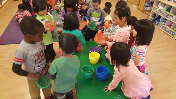 Getting our baskets ready for the egg hunt!