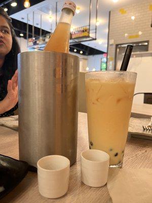 Strawberry Sake and Ombre Mango Boba Latte