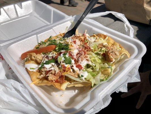 Chicken taco salad. Great food. Terrible for the environment.