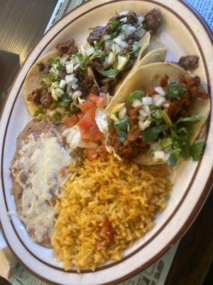 3 soft tacos special  Carne asada, al pastor, carnitas