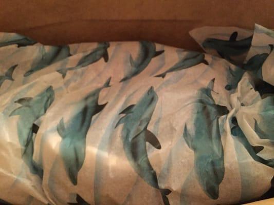 Love the tissue paper in the bag....it has dolphins all over it!