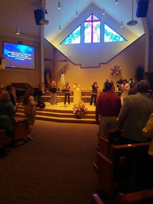 Inside church during morning worship