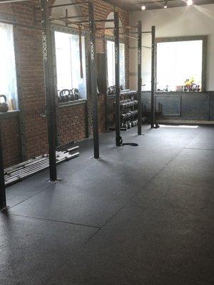 Squat racks and gym area