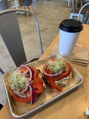 SLO Bagel and large drip coffee