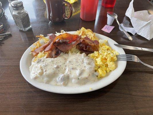 Biscuits and gravy breakfast.