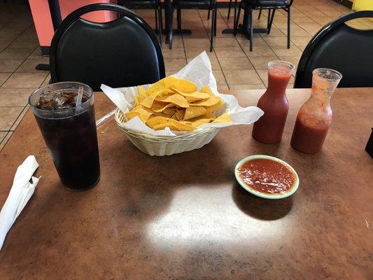 Great hot and mild salsas! Warm chips too.