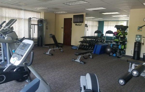 The on-site fitness center has it all including showers to freshen up after your workout.