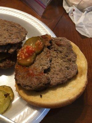 Where the FUCK is the REST of my double burger??  You didn't NOTICE this?? Dumbasses!