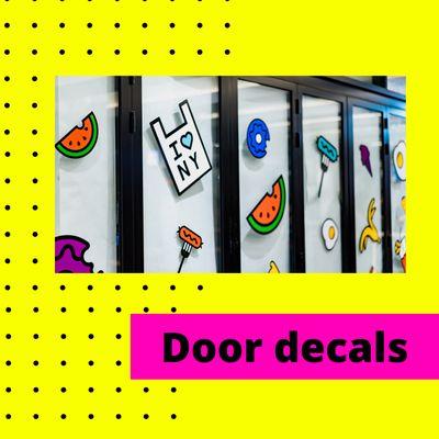 Door decals, like openiing and closing hours, logo and social media decals to put on your glass doors