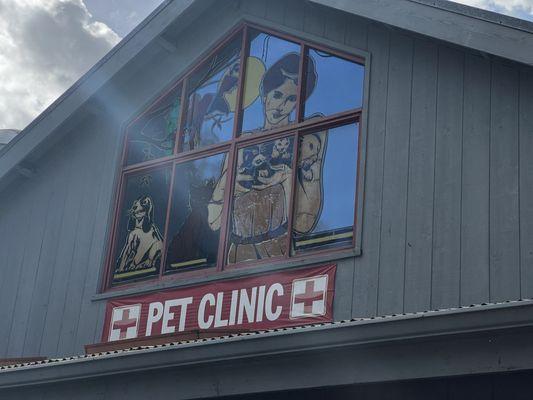 Closeup of the Clinic's signage.